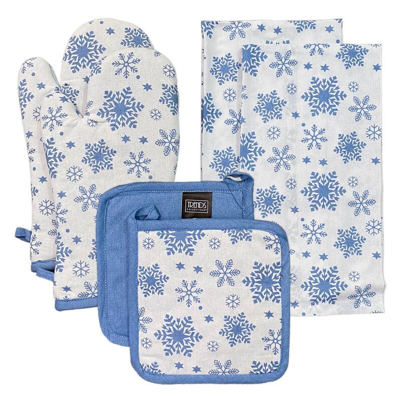 Snowflake 100 Cotton 6pc Kitchen Towel, Pot Holder, Oven mitt Set - Multi-Color