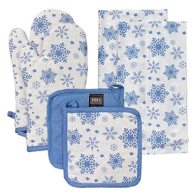 Snowflake 100 Cotton 6pc Kitchen Towel, Pot Holder, Oven mitt Set