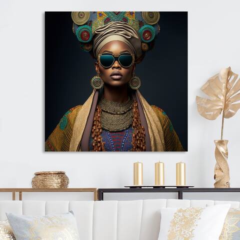Designart 'African American Woman Funky Sunglasses Traditional Clothes II' African American Woman Metal Wall Art