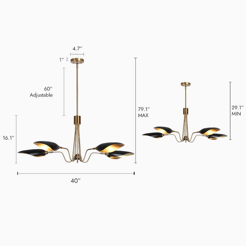 Modern 8-Light Large Black Gold Sputnik Chandelier Metal Pendant Lights for Dining Room