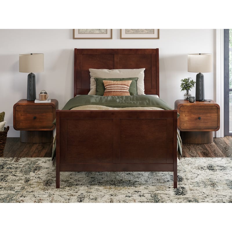 Twin XL Platform Bed Wood Sleigh Bed Low Profile Modern Bed Walnut Finish