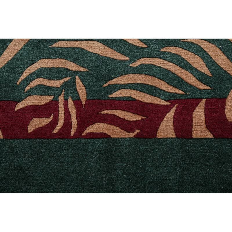 Vegetable Dye Nature Print Nepalese Area Rug Hand-knotted Wool Carpet - 5'9" x 7'0"