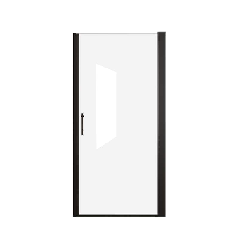 Framed Pivot Shower Door in Matte Black with Stainless Steel Handle