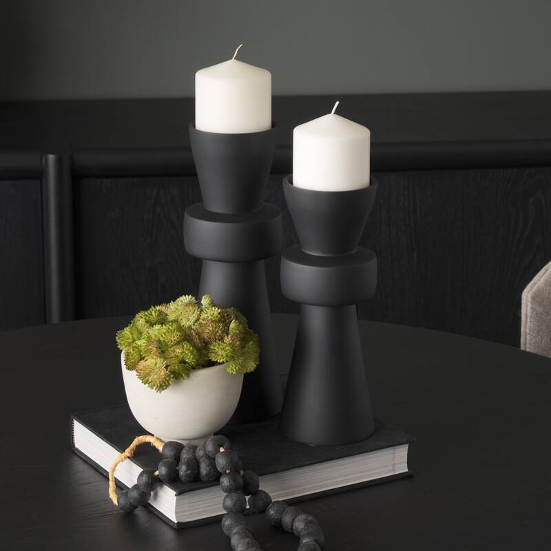 Odilia Large Smooth Matte Black Metal Geometric Pillar Candle Holder