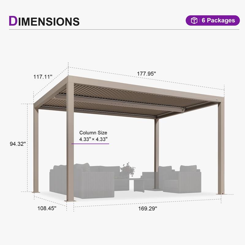 PURPLE LEAF Louvered Pergola with Solar Lights Hardtop Gazebo for Patio