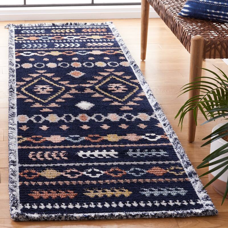 SAFAVIEH Handmade Marrakech Karey Traditional Rug - 2'2" x 8' Runner - Navy/Multi
