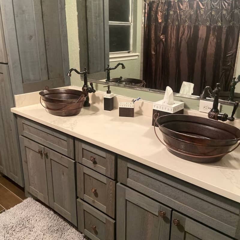 16" Round Copper Vessel Bucket Bathroom Sink 13" Faucet & LT Drain Included - 16" X 12" X 6"