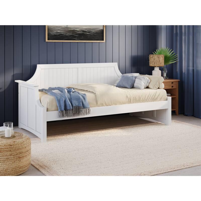 Twin Daybed - White Wood Frame, Curved Back & Beadboard Design - Guest Bed & Relaxation