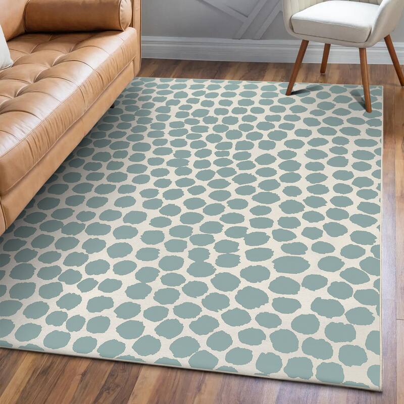My Magic Carpet Flock Camel Washable Rug - 5'x7' - Lake Blue
