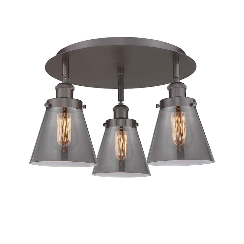 Innovations Lighting Cone - 3 Light 18" Flush Mount - Oil Rubbed Bronze/Light Smoke