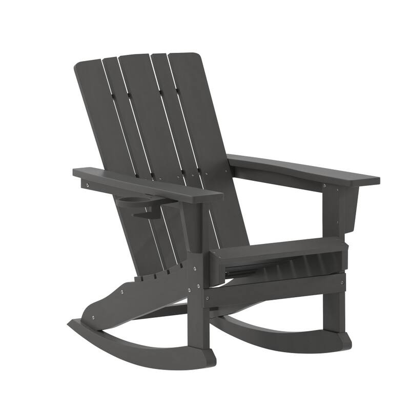 Commercial All-Weather Rocking Adirondack Chair with Swiveling Cupholder