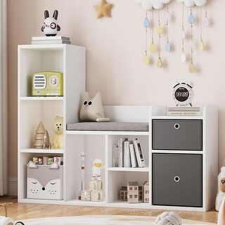 Kids White Bookcase 6-Cubby Storage Bench for Kids' Room - 11.8