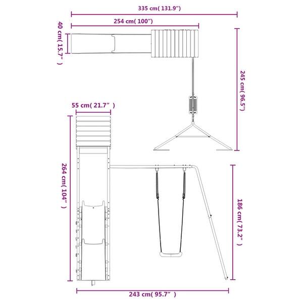 dimension image slide 1 of 2, vidaXL Swing Set Outdoor Backyard Wooden Playground Equipment for Kids Age 3-8