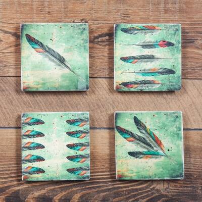 Paseo Road by Hiend Accents Feather Coaster Set, 4" x 4", 4PC - 4"x4"