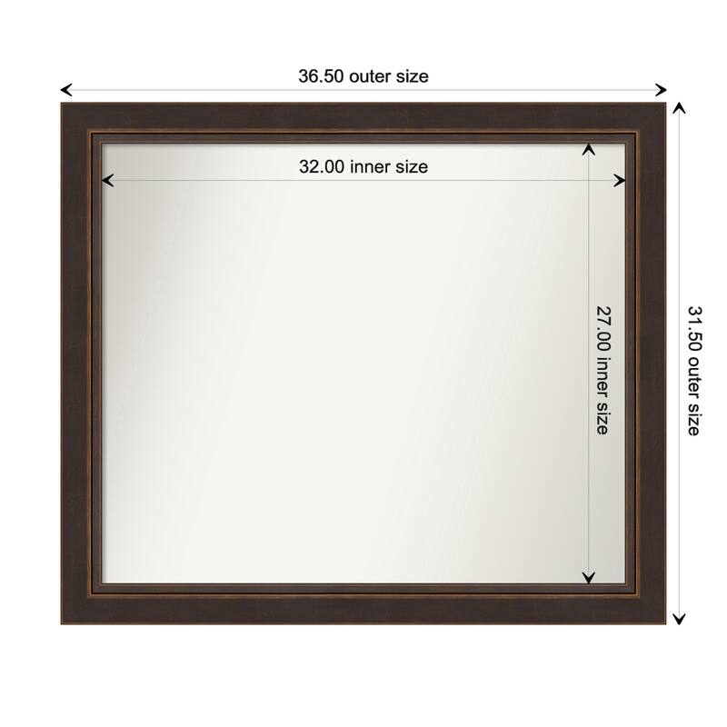 Lara Bronze Framed Non-Beveled Custom Wall Mirror, Bathroom Vanity Mirror - Outer Size: 36.5 x 31.5
