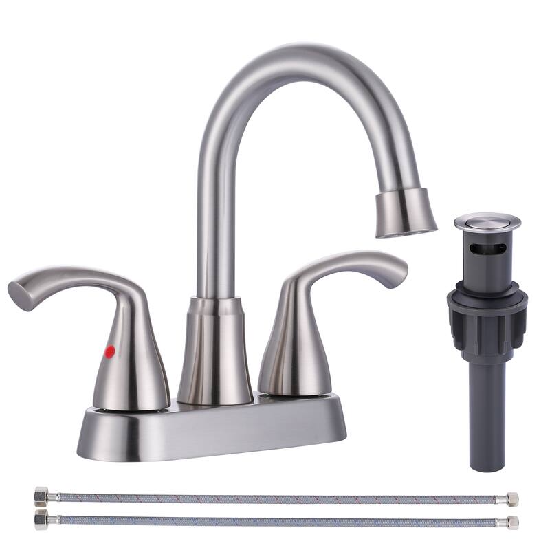 WOWOW 4 in. Centerset 2-Handles Deck Mount Bathroom Faucet - Brushed Nickel