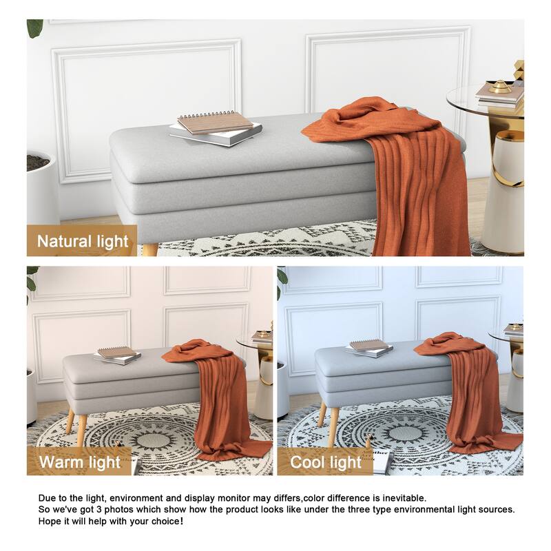 Upholstered Storage Ottoman Bench with Wood Legs