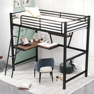 Twin Size Loft Metal & MDF Bed with Desk and Shelf