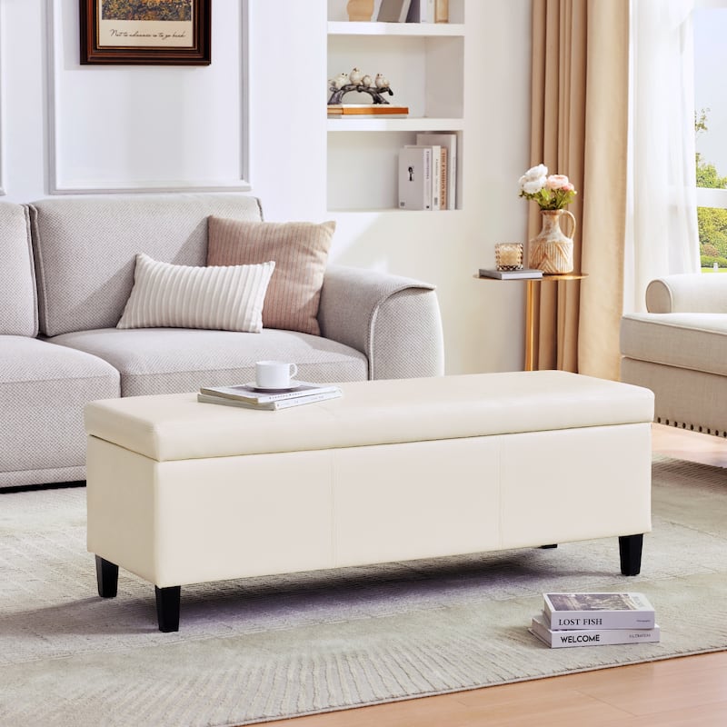 50.3" x 17.50" x 18" Upholstered Rectangular Storage Ottoman-Faux Leather