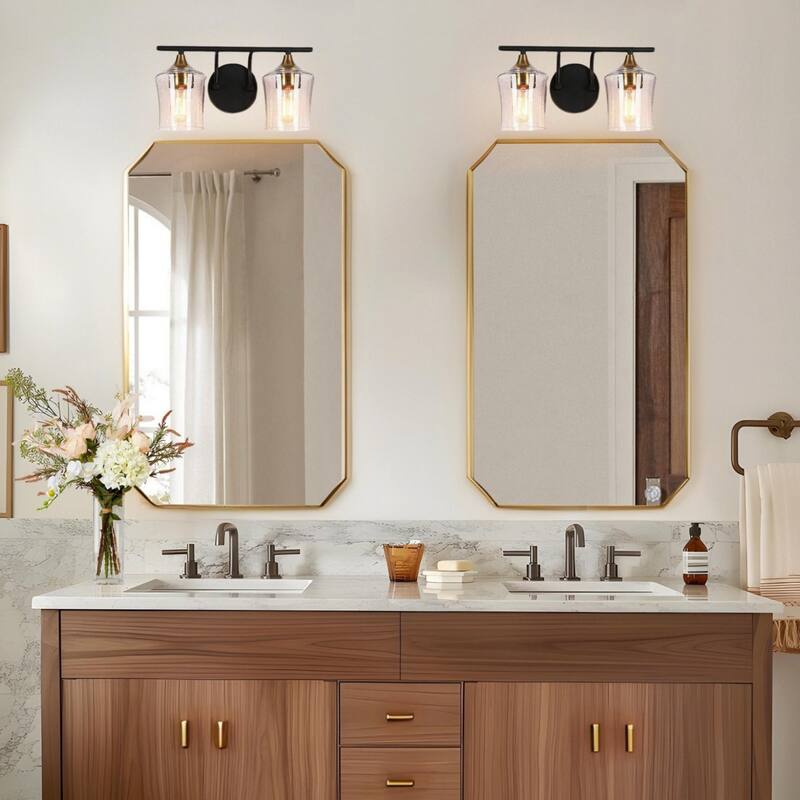 2/3/4-Light Bathroom Black Vanity Lights Modern Wall Sconce Lighting with Glass Shade - 2-Light