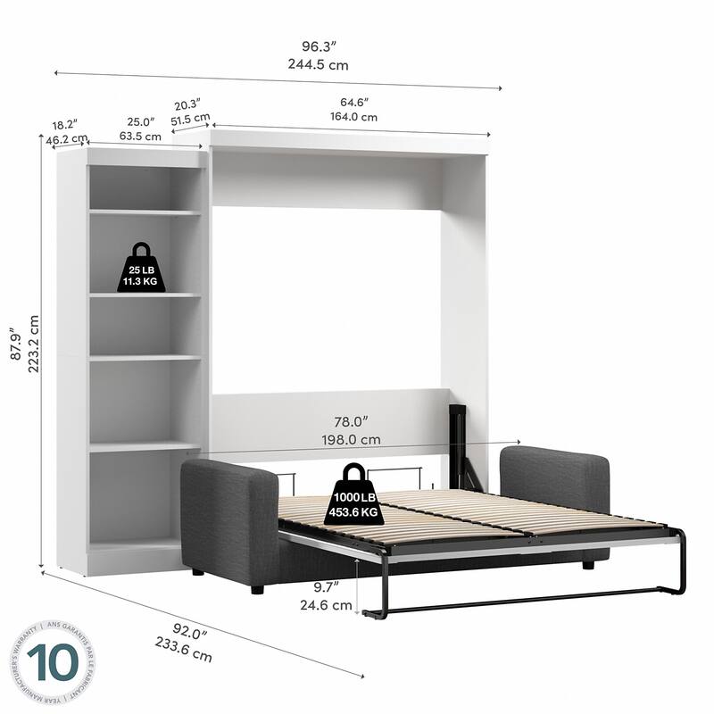 Queen Murphy Bed with Sofa and Shelving Unit (96W)