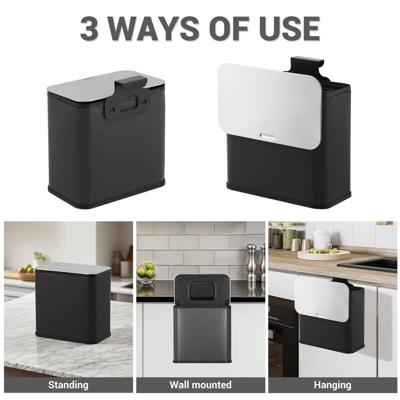 1.3 Gallon Hanging Kitchen Trash Can with Lid, Wall-Mounted Waste Bin