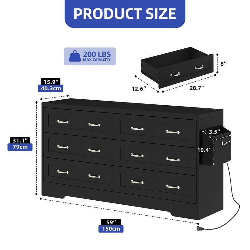 Moasis 6-Drawer 7-Drawer Double Dresser with Power Outlet and Organizer Bag