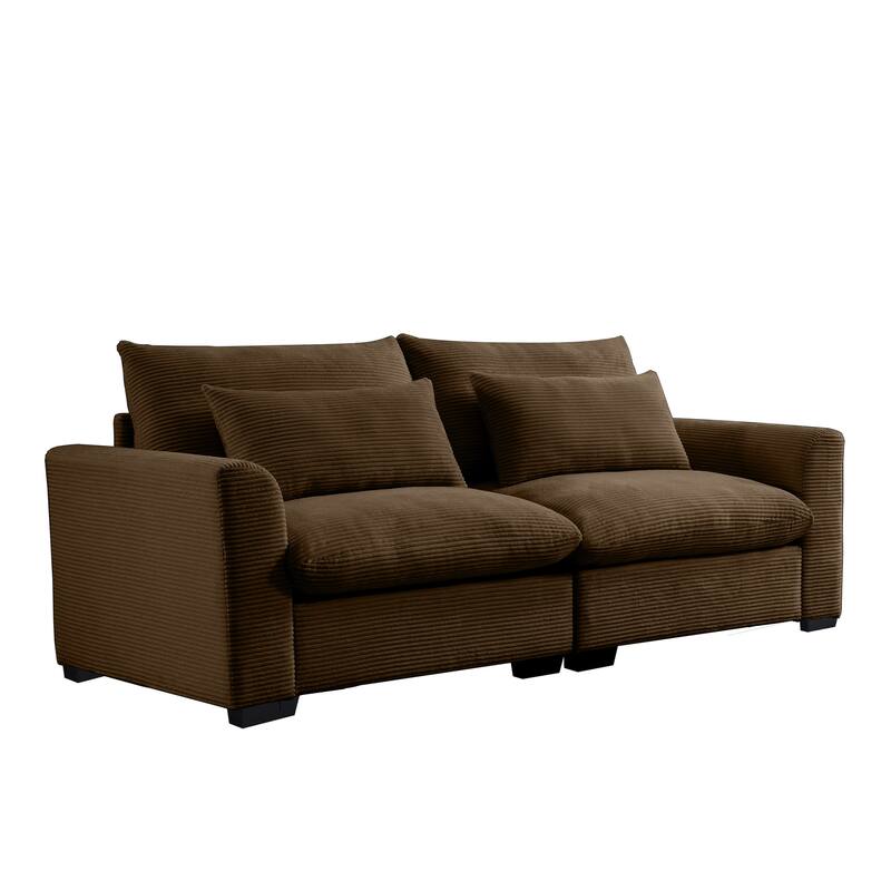2-Seat Corduroy Modular Loveseat Sofa with Waist Pillow