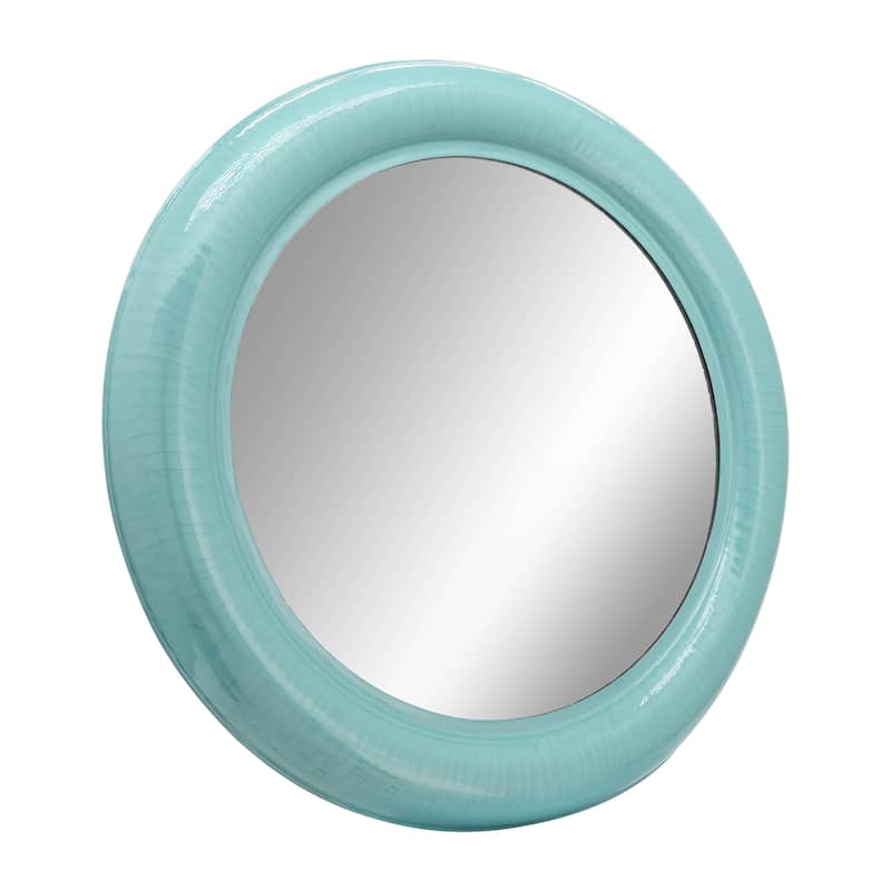 36" Mounted Round Metal Wall Mirror Contemporary Turquoise Teal Blue Circle Hanging Mirror for Bedroom, Bathroom, Home
