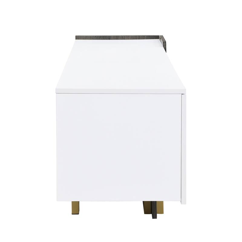 Mid-Century Modern Rattan TV Stand for TVs up to 75", 67.9" Media Console Entertainment Cabinet with Solid Wood Legs