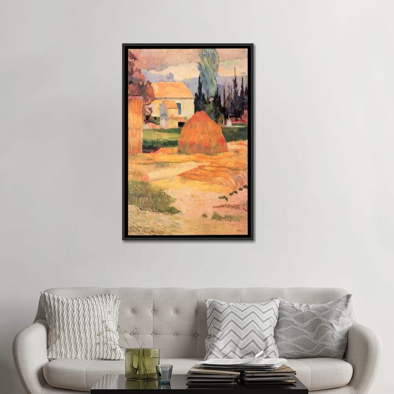 iCanvas "Haystack in Village" by Paul Gauguin Framed Canvas Print