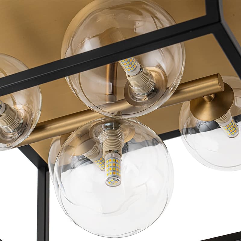 5-Light Dining Room Square Flush Mount With Clear Glass Globe Shade - 14.2in