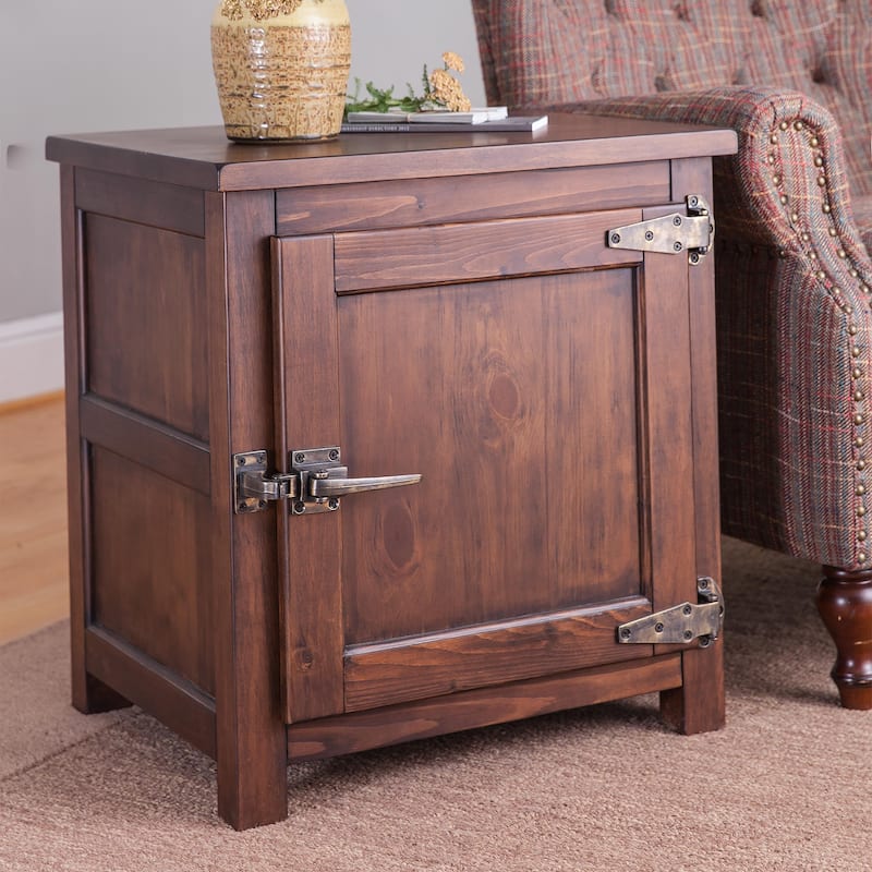 Portland Ice Box Wood Storage Side Table with Replica Hardware - Walnut