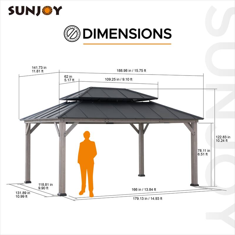 Sunjoy Outdoor Cedar Wood Frame Patio Gazebo Steel Hardtop