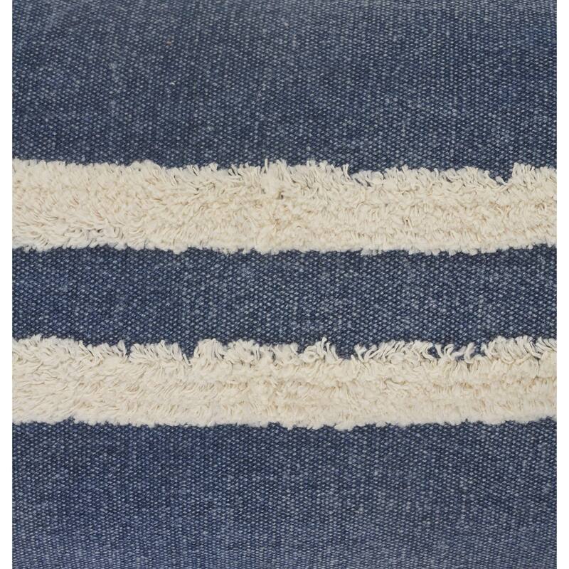 20" Blue and White Double Center Striped Square Throw Pillow