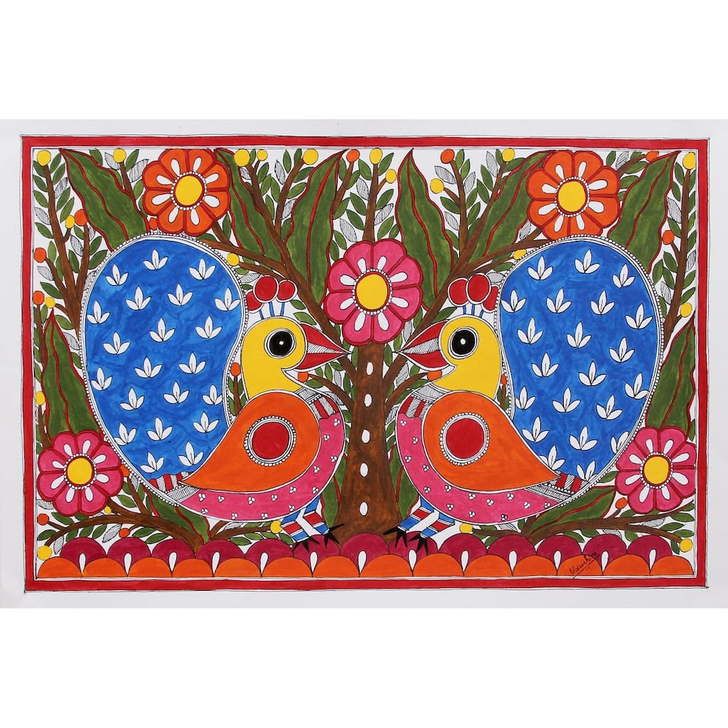 Novica Handmade Spring Song Madhubani Painting