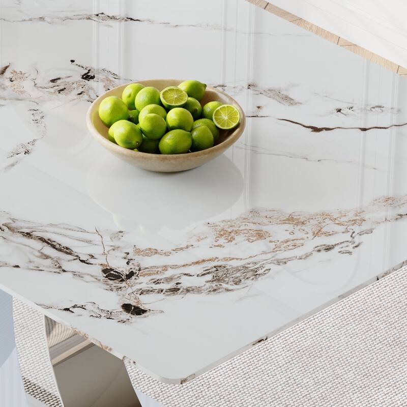 Modern 7-Piece Dining Set with 6 Ergonomic PU Chairs, Side Table Upholstered Chairs Comfy Dining Chairs