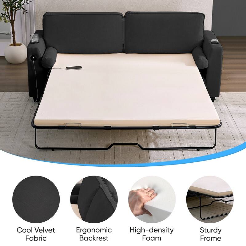 Mixoy Pull Out Loveseat Sofa,Sleeper Sofa Bed with Mattress,Cup Holder