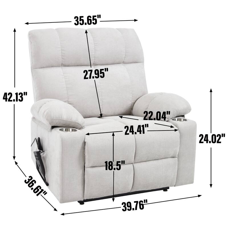 Roomfitters Dual Motor Power Lift Recliner Chair with Heat Massage Oversized Infinite Position Sofa with Cup Holders