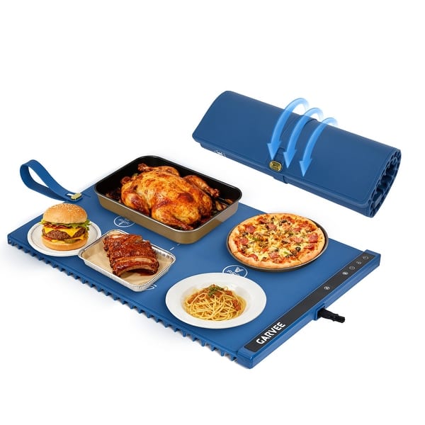 Food Warming Mat, 24"x15" Electric Warming Tray with Timer & 6 Temp Levels - Blue