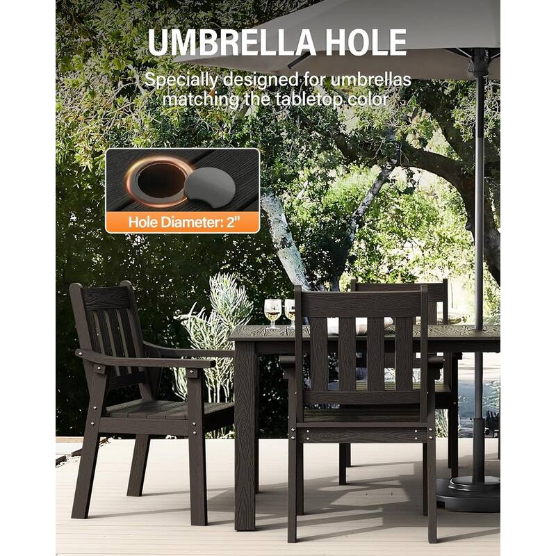 WINSOON 7-Piece HIPS All Weather Outdoor Patio Dining Sets with Umbrella Hole& Aluminum Frame,1-Table 6-Chairs