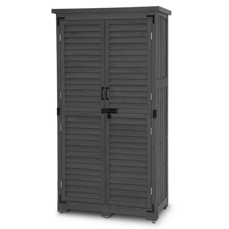 MCombo 63 inch Tall Outdoor Storage Tool Cabinet Shed with Lock for Yard (34.3" L x 18.3" W x 63" H), Wooden 0870 - N/A - Grey