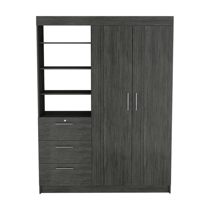 59" Modern Armoire with Double Door, 3 Drawers and 3-Tier Shelf for Bedroom
