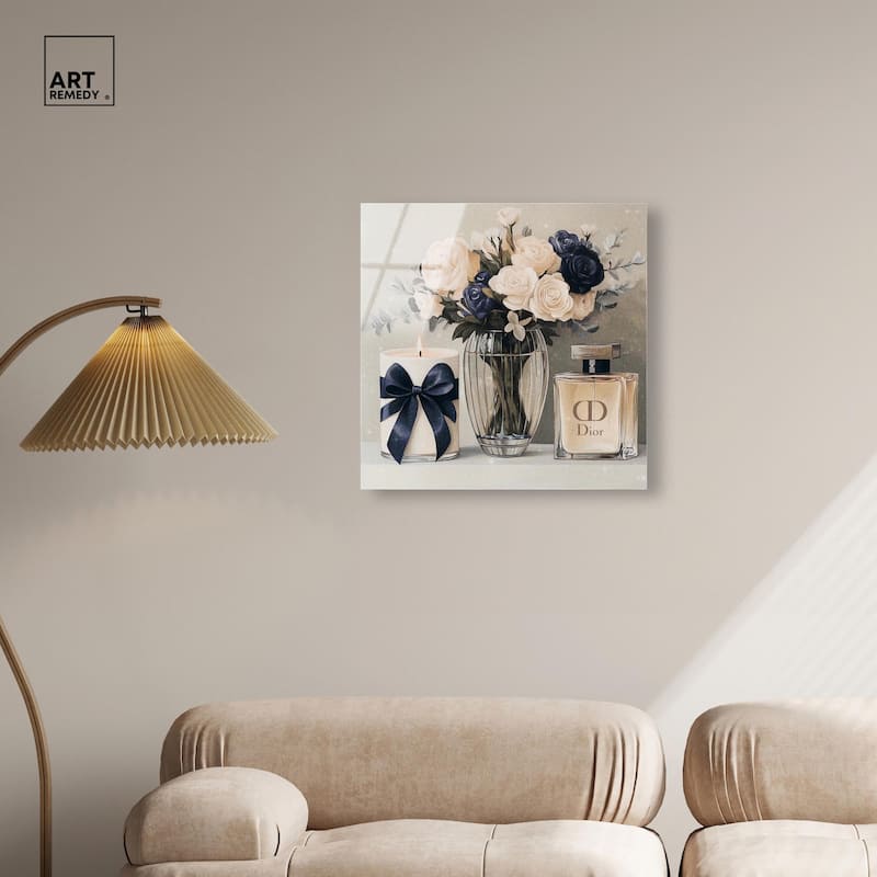 Ivory Perfume Flowers in Vase Acrylic by Art Remedy, Ready to Hang