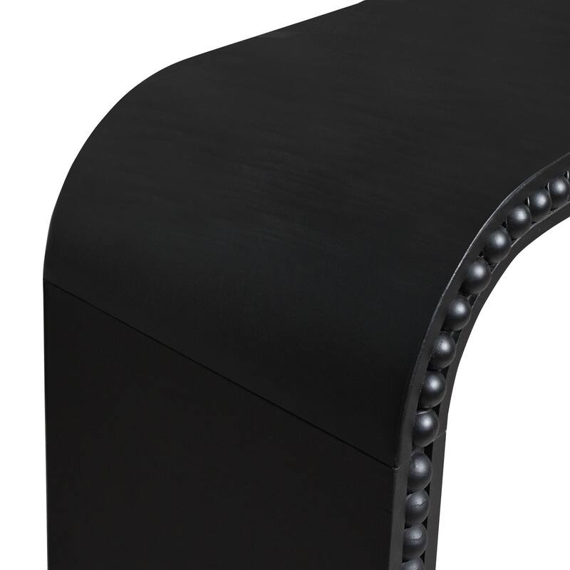59" Wood Console Table with Waterfall Design and Beaded Trim for Entryway, Living Room, Corridor