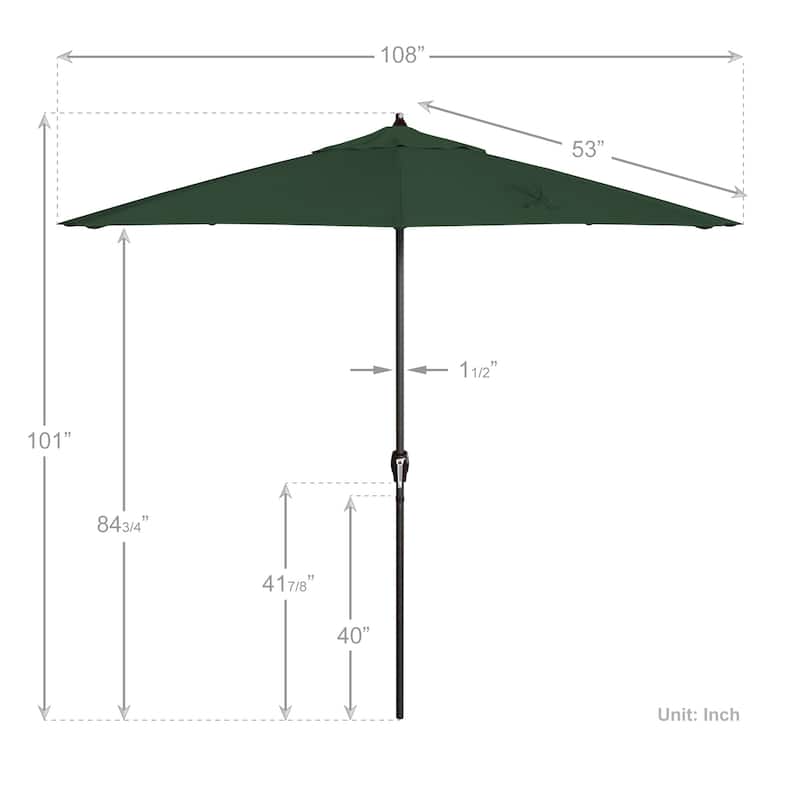 California Umbrella 9' Rd. Crank Lift Auto Tilt 8 Rib Aluminum Patio Umbrella, Bronze Finish, Sunbrella Spectrum Cilantro Fabric