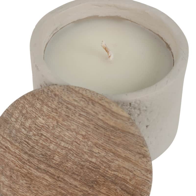 Pottery Indoor Candle with Wood Lid Footed Base and Natural Materials - 4" x 4" x 4"