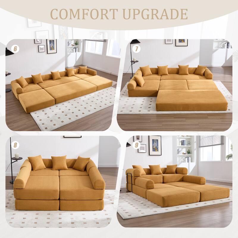 HOMEFUN Corduroy Upholstered Convertible Folding Sofa Bed with Fixed Frame and Pillow Back Handrail