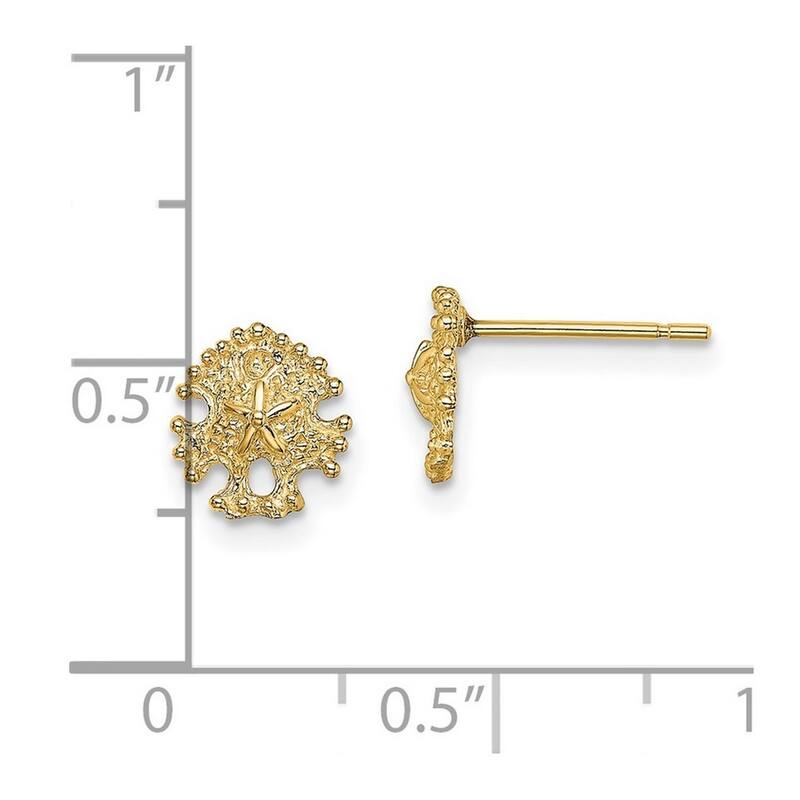 Curata 14k Yellow Gold Mini Sand Dollar Post Earrings - 7.6x7.15mm