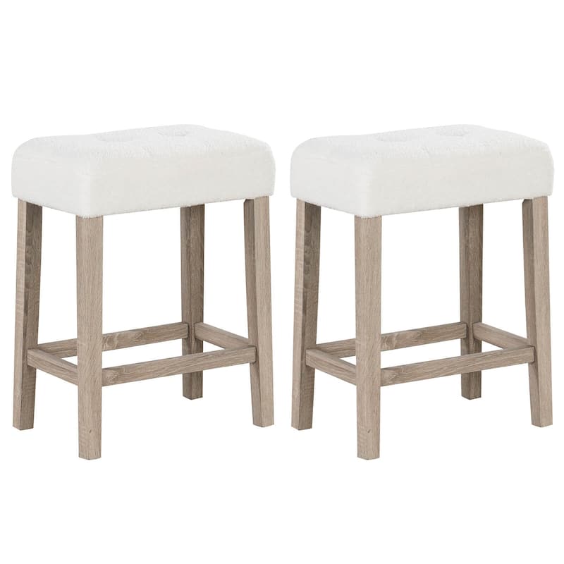 Costway Counter Height Bar Stools Set of 2/4 with Rubber Wood Legs - See Details - Beige + Gray-2 PCS - Set of 2